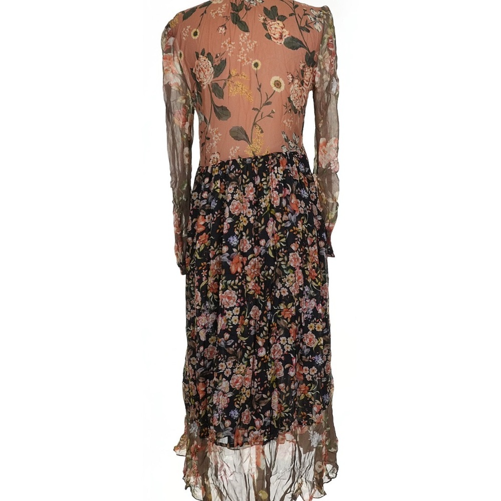 Zara Chic Floral Long Sleeve Dress in Black and Brown - Picture 3 of 8